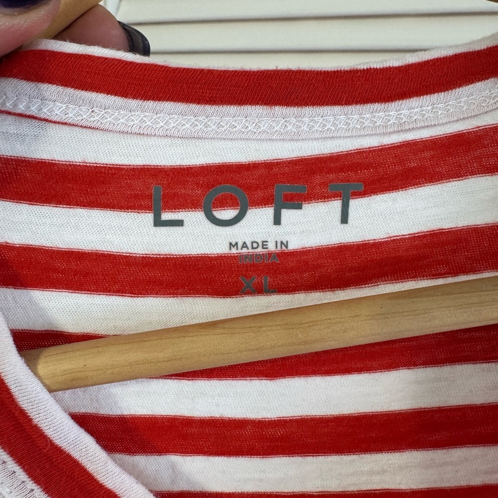 LOFT Red and White Striped T-Shirt - Picture 2 of 3